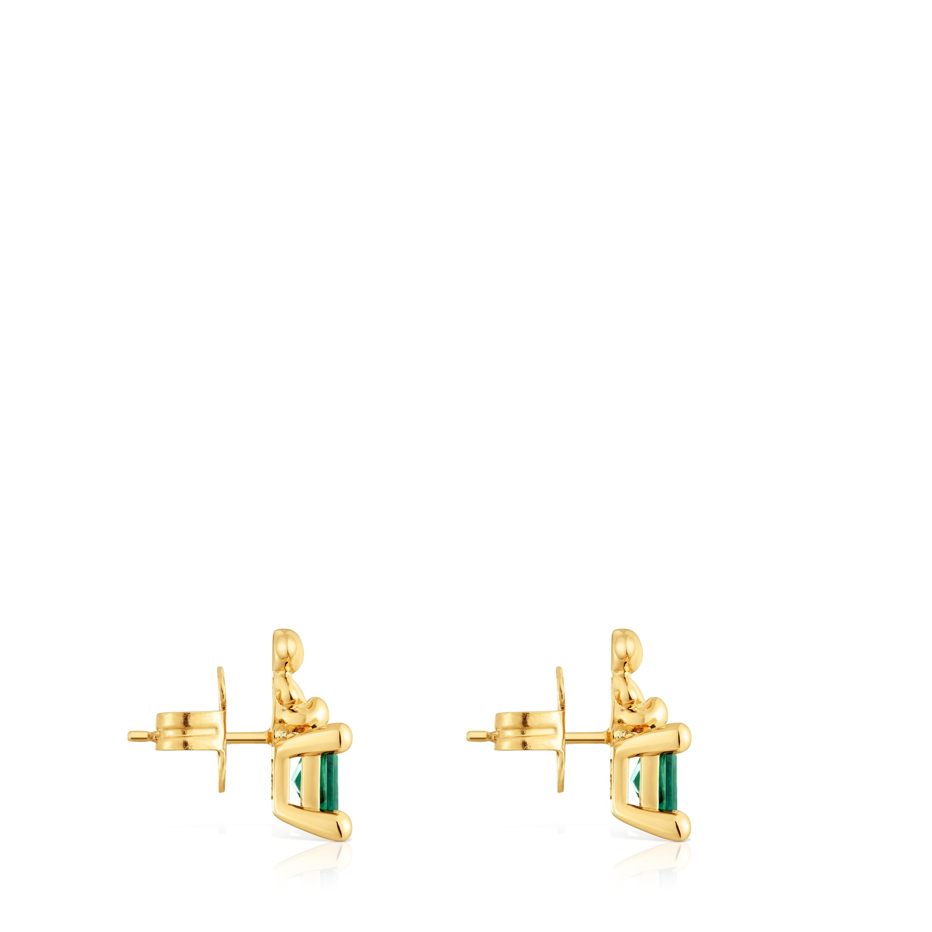 Pendientes motivo oso con baño de oro 18 kt sobre plata y esmeralda creada en laboratorio Bold Bear LGG