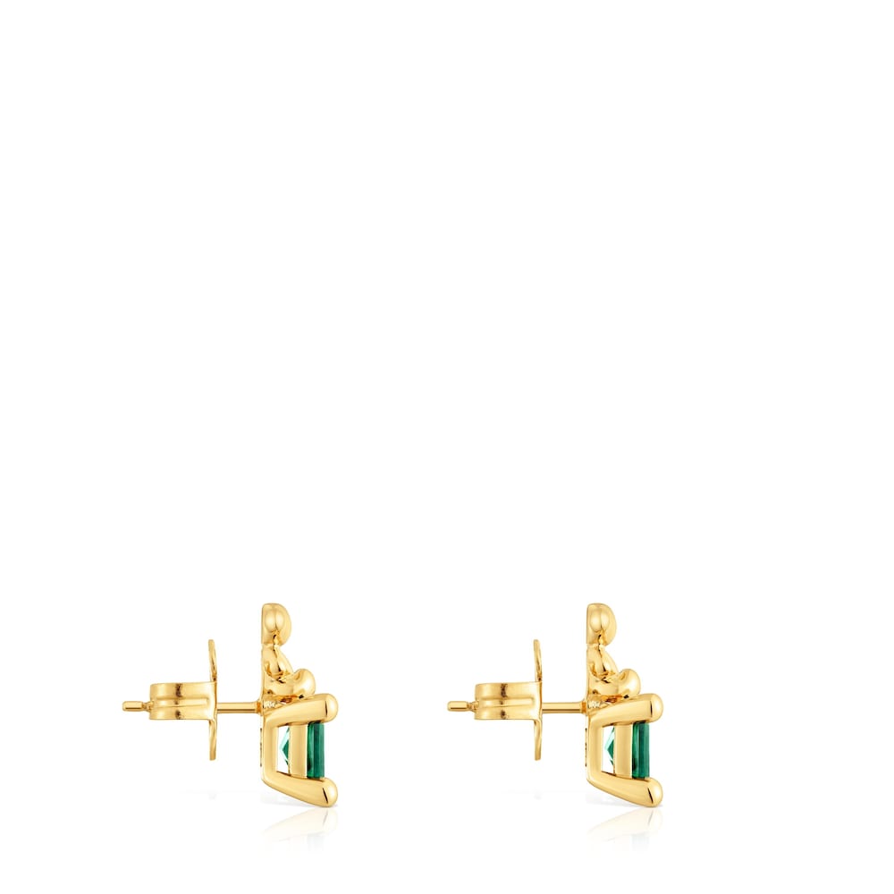 Pendientes motivo oso con baño de oro 18 kt sobre plata y esmeralda creada en laboratorio Bold Bear LGG image number 1
