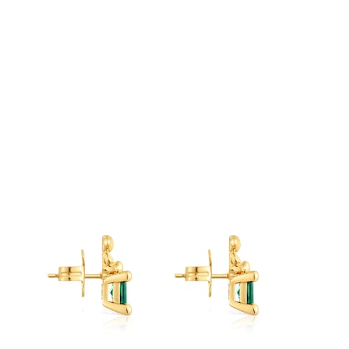 18 kt gold plating over silver bear motif Earrings with lab-grown emerald Bold Bear LGG