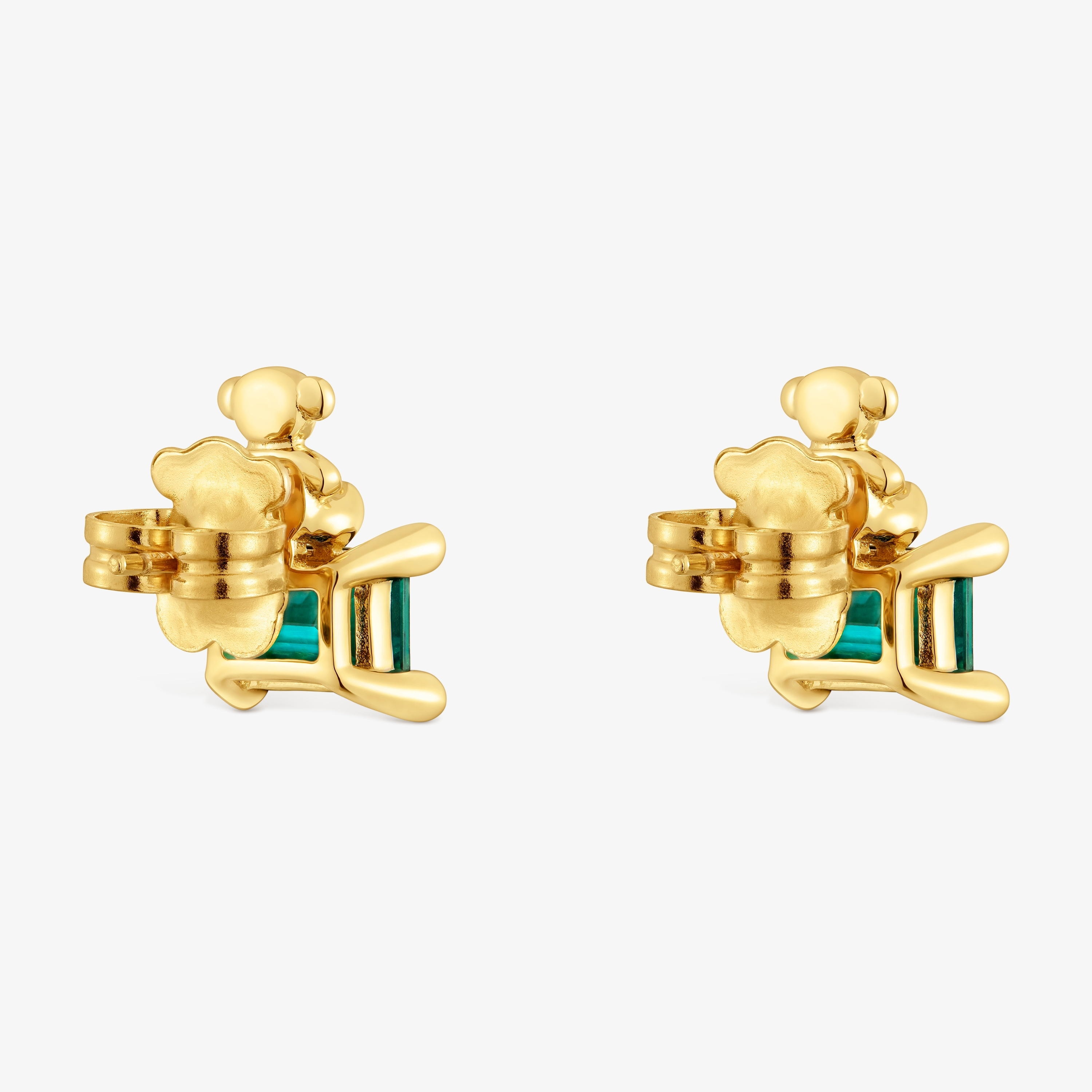 18K gold vermeil bear motif Earrings with lab-grown emerald Bold Bear LGG