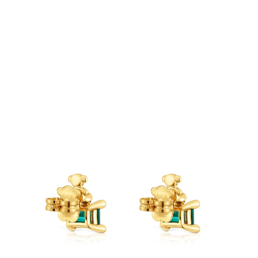 Pendientes motivo oso con baño de oro 18 kt sobre plata y esmeralda creada en laboratorio Bold Bear LGG image number 2