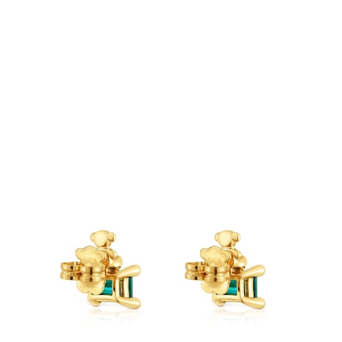18 kt gold plating over silver bear motif Earrings with lab-grown emerald Bold Bear LGG