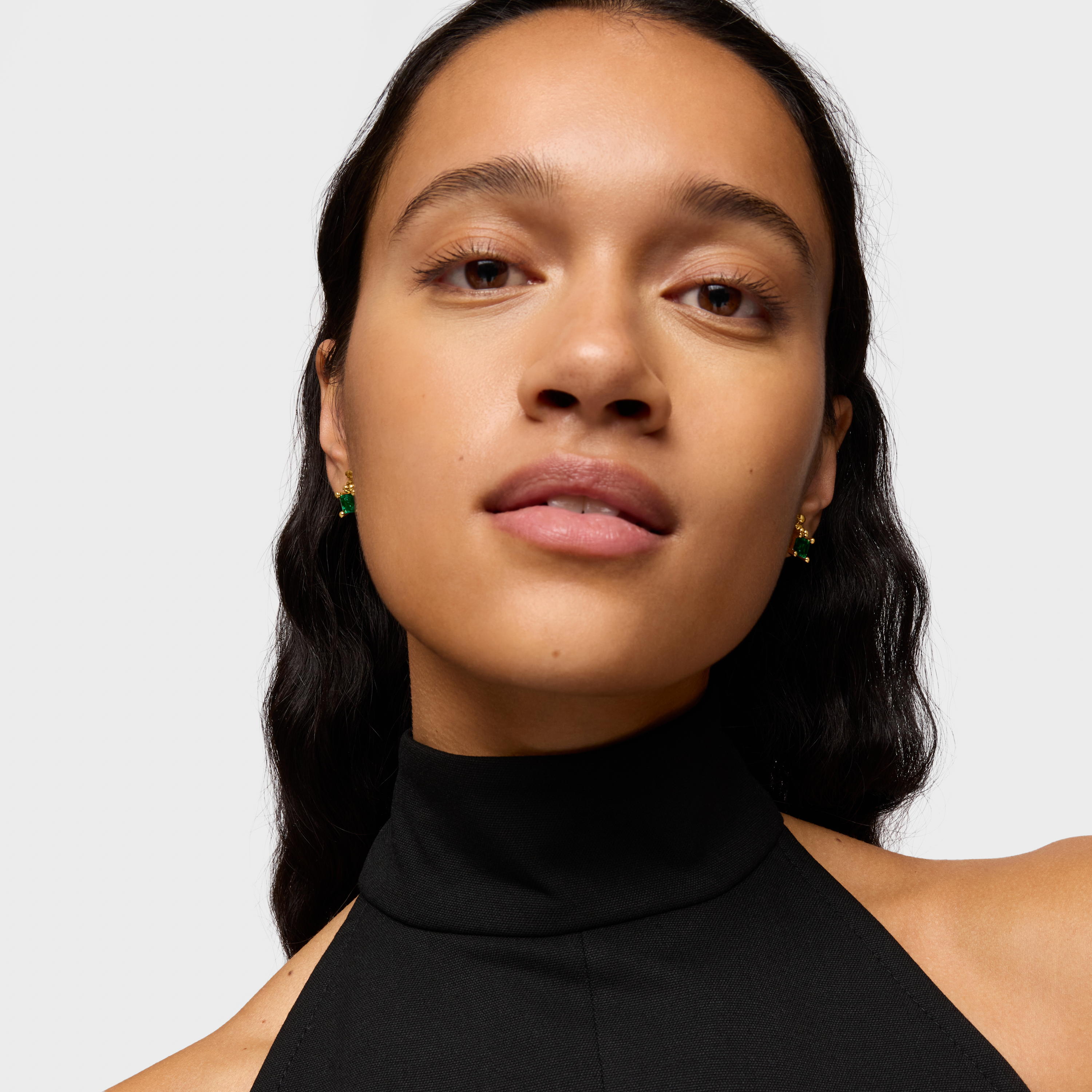 18K gold vermeil bear motif Earrings with lab-grown emerald Bold Bear LGG