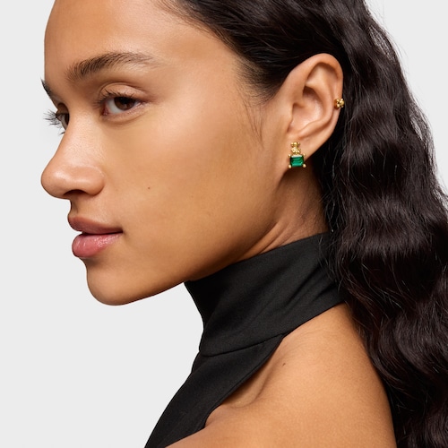 18 kt gold plating over silver bear motif Earrings with lab-grown emerald Bold Bear LGG