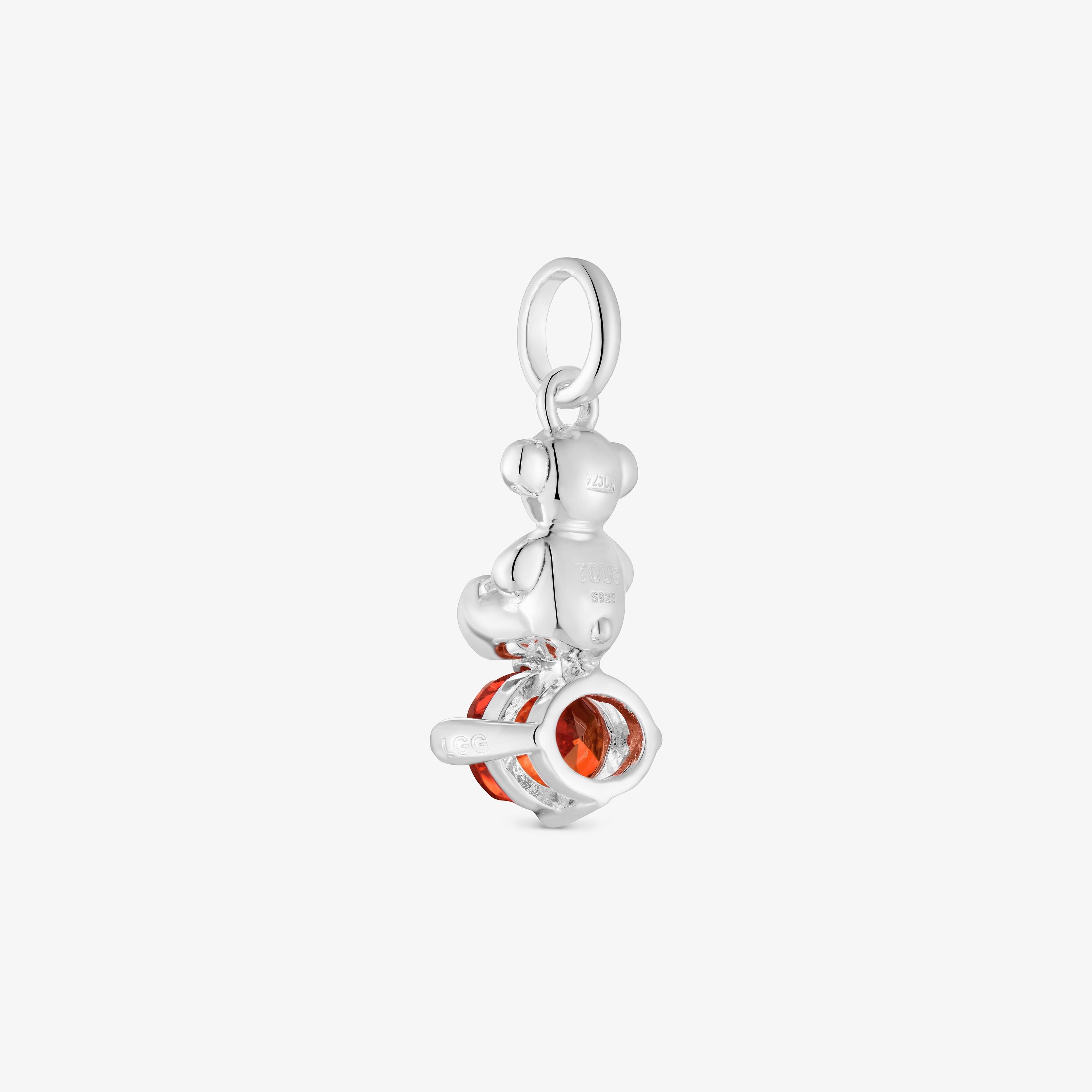 Small silver bear motif Pendant with lab-grown orange sapphire Bold Bear LGG