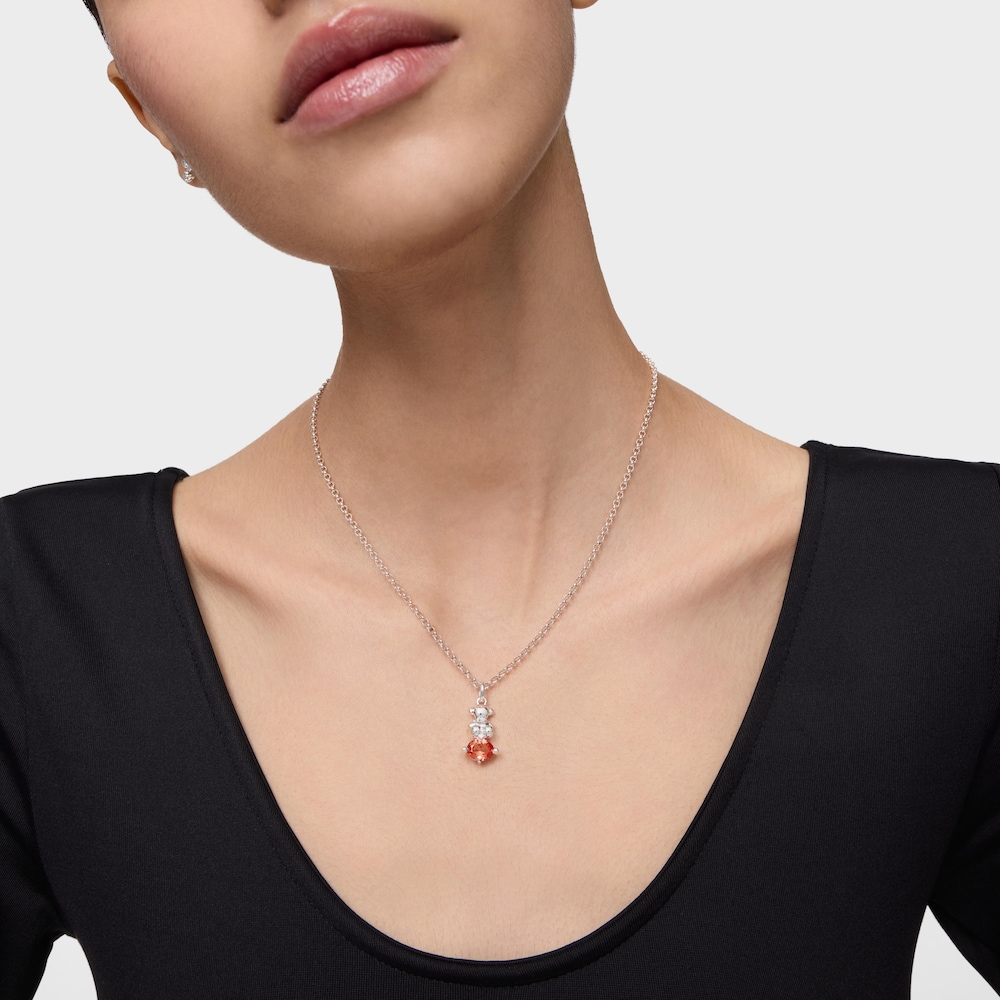 Pendente piccolo con motivo a orsetto in argento e zaffiro arancione creato in laboratorio Bold Bear LGG