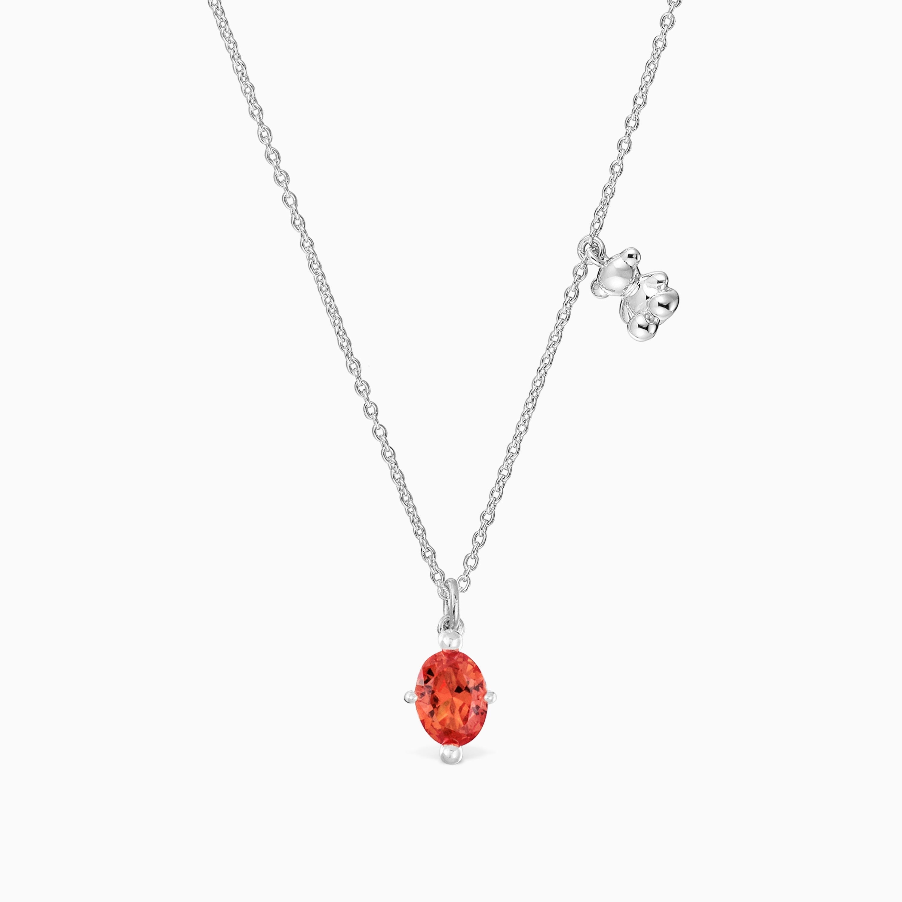 Short silver bear motif Necklace with lab-grown orange sapphire Bold Bear LGG