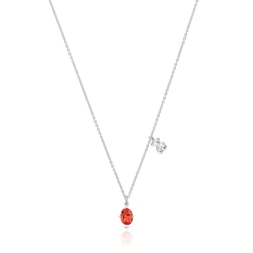 Short silver bear motif Necklace with lab-grown orange sapphire Bold Bear LGG