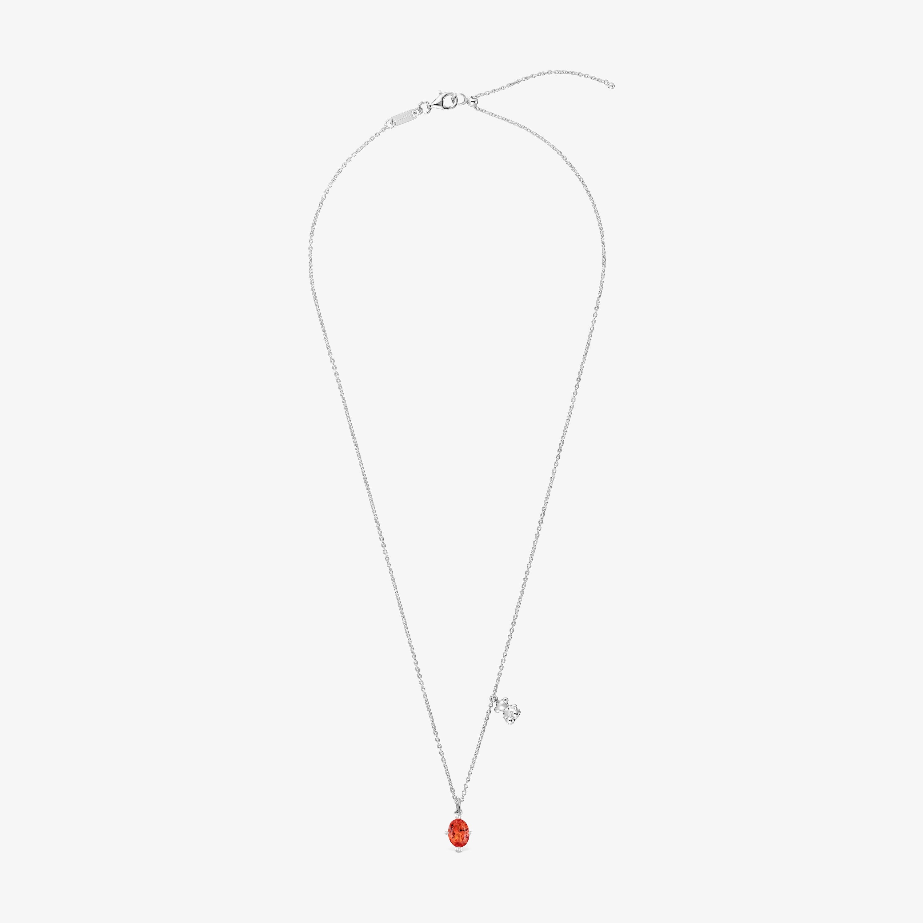 Short silver bear motif Necklace with lab-grown orange sapphire Bold Bear LGG