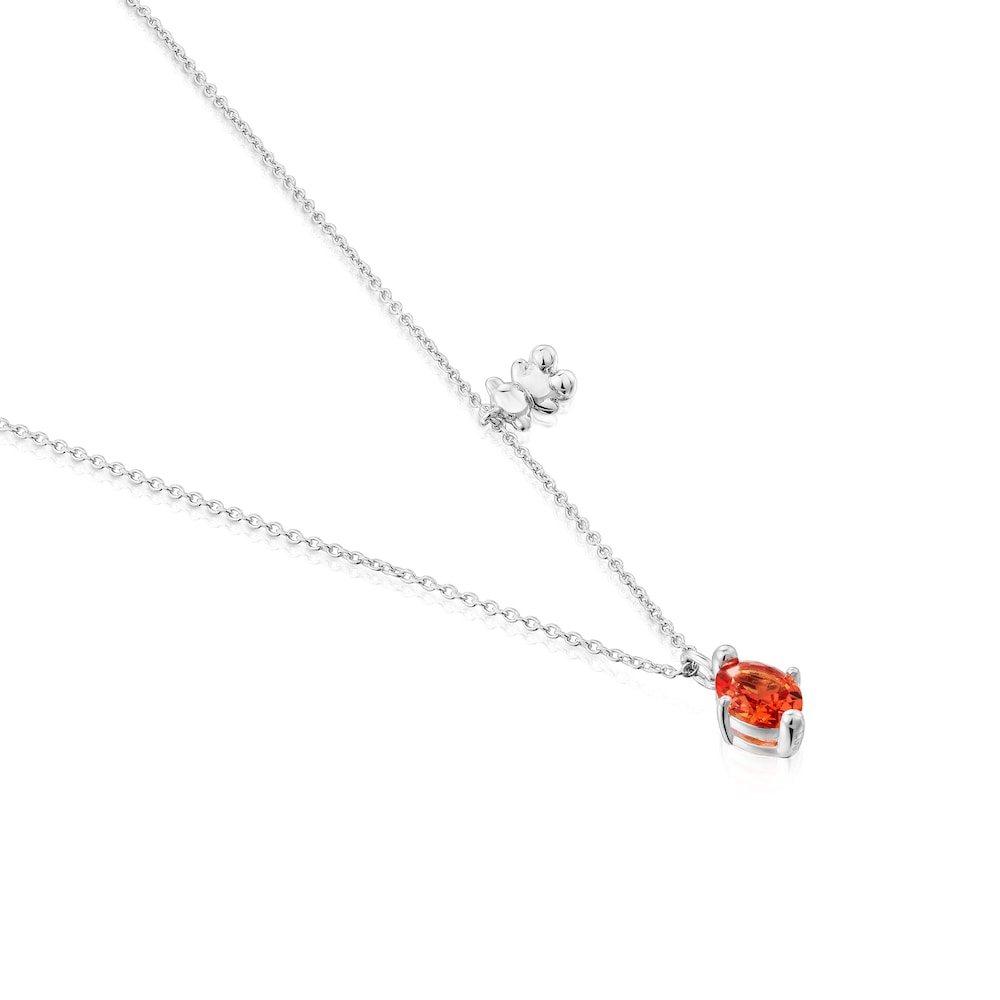 Collar corto motivo oso de plata y zafiro naranja creado en laboratorio Bold Bear LGG image number 2