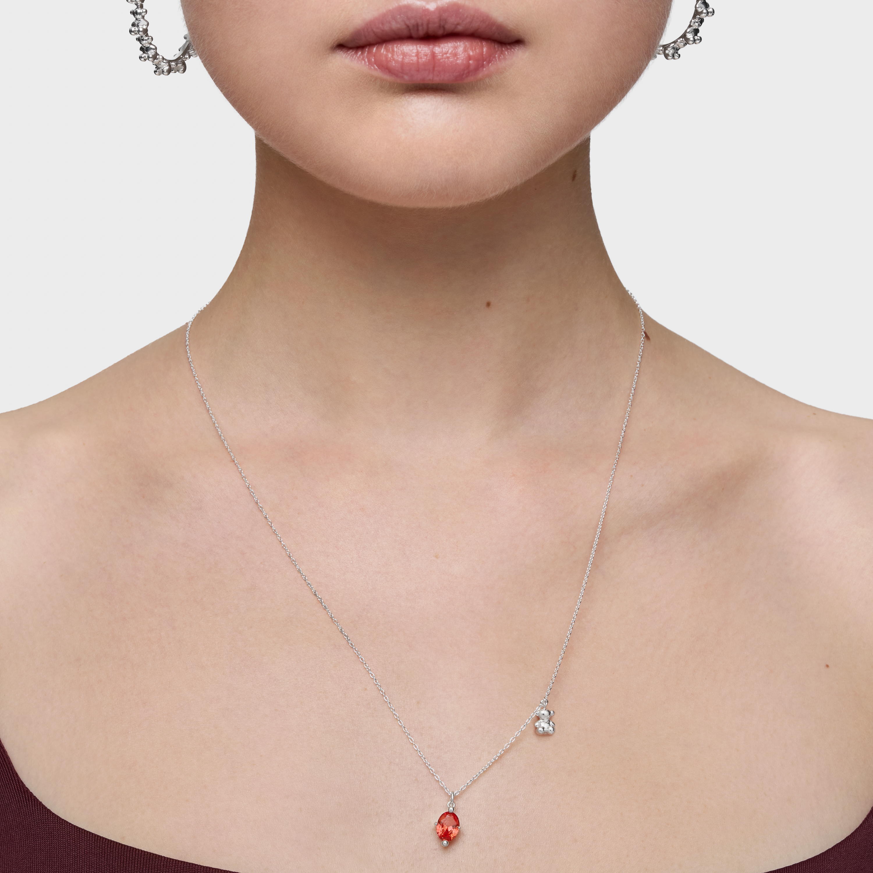 Short silver bear motif Necklace with lab-grown orange sapphire Bold Bear LGG