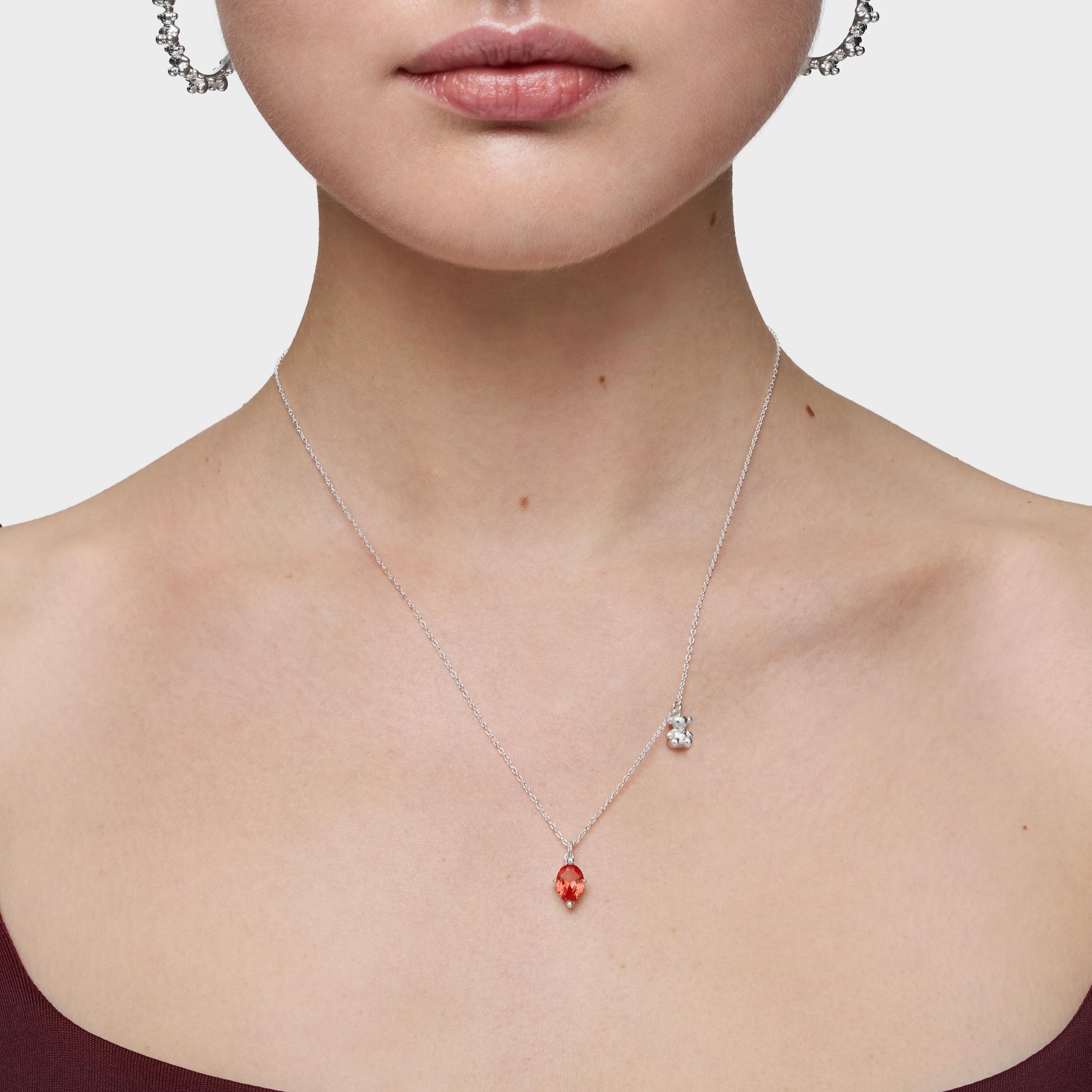 Short silver bear motif Necklace with lab-grown orange sapphire Bold Bear LGG