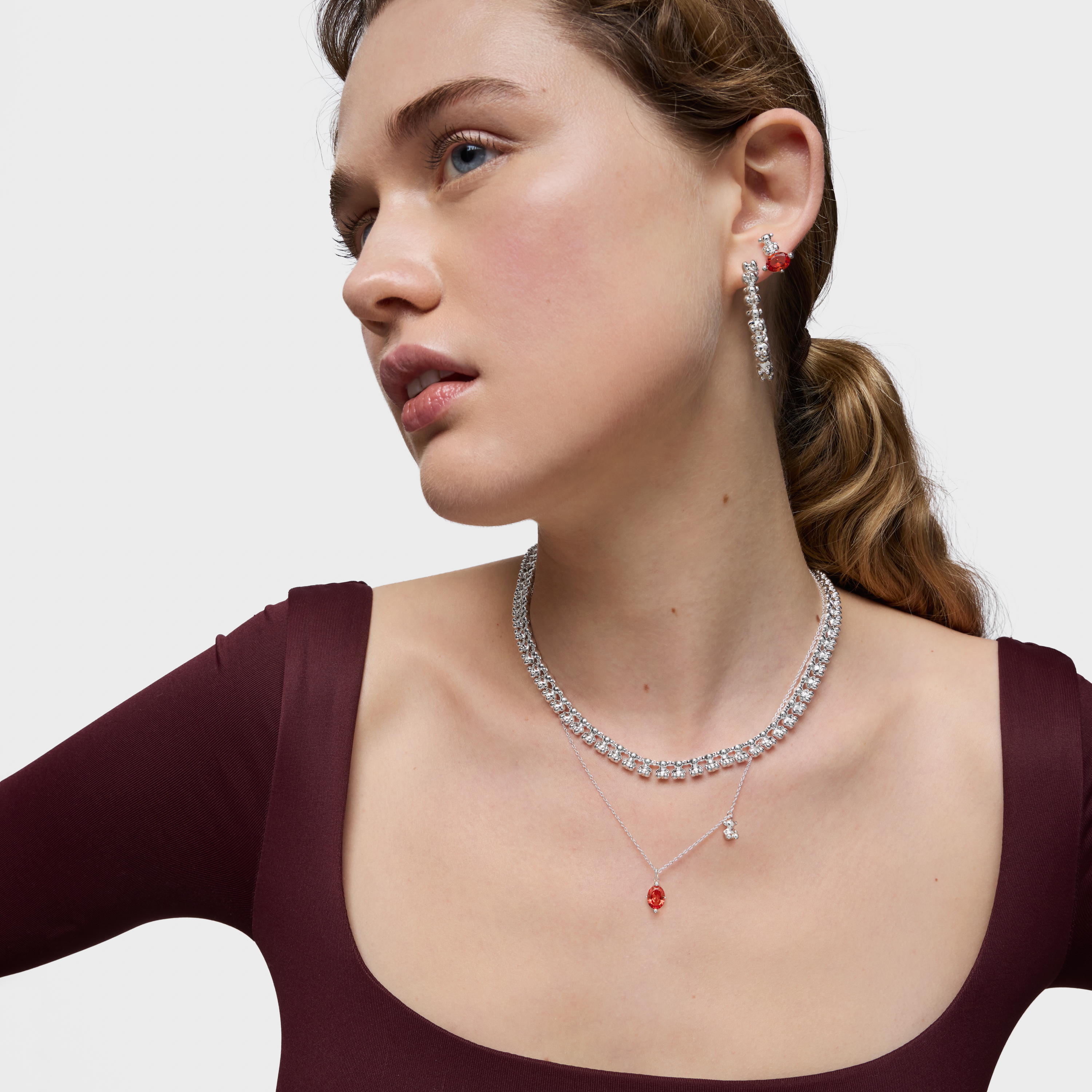 Short silver bear motif Necklace with lab-grown orange sapphire Bold Bear LGG