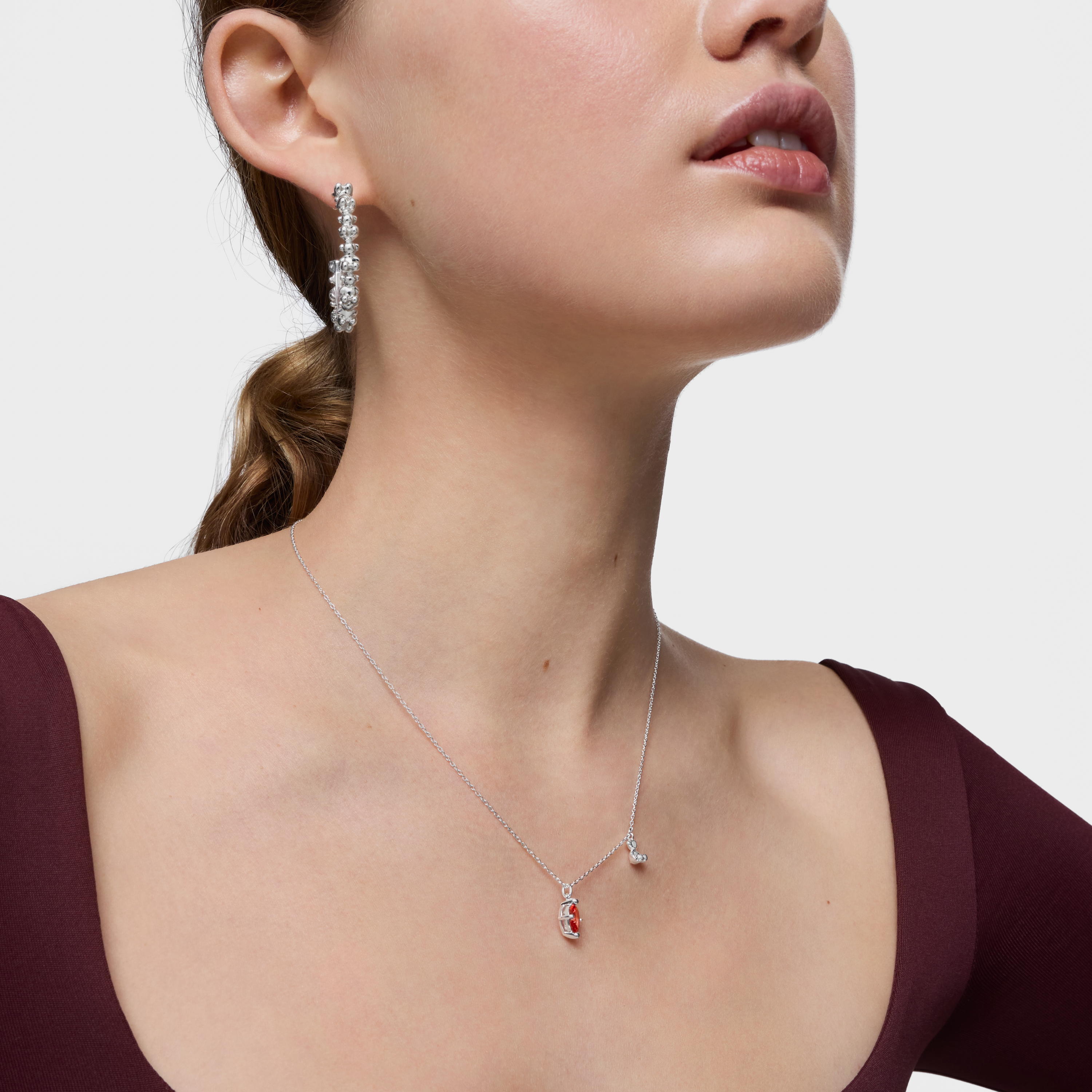 Short silver bear motif Necklace with lab-grown orange sapphire Bold Bear LGG