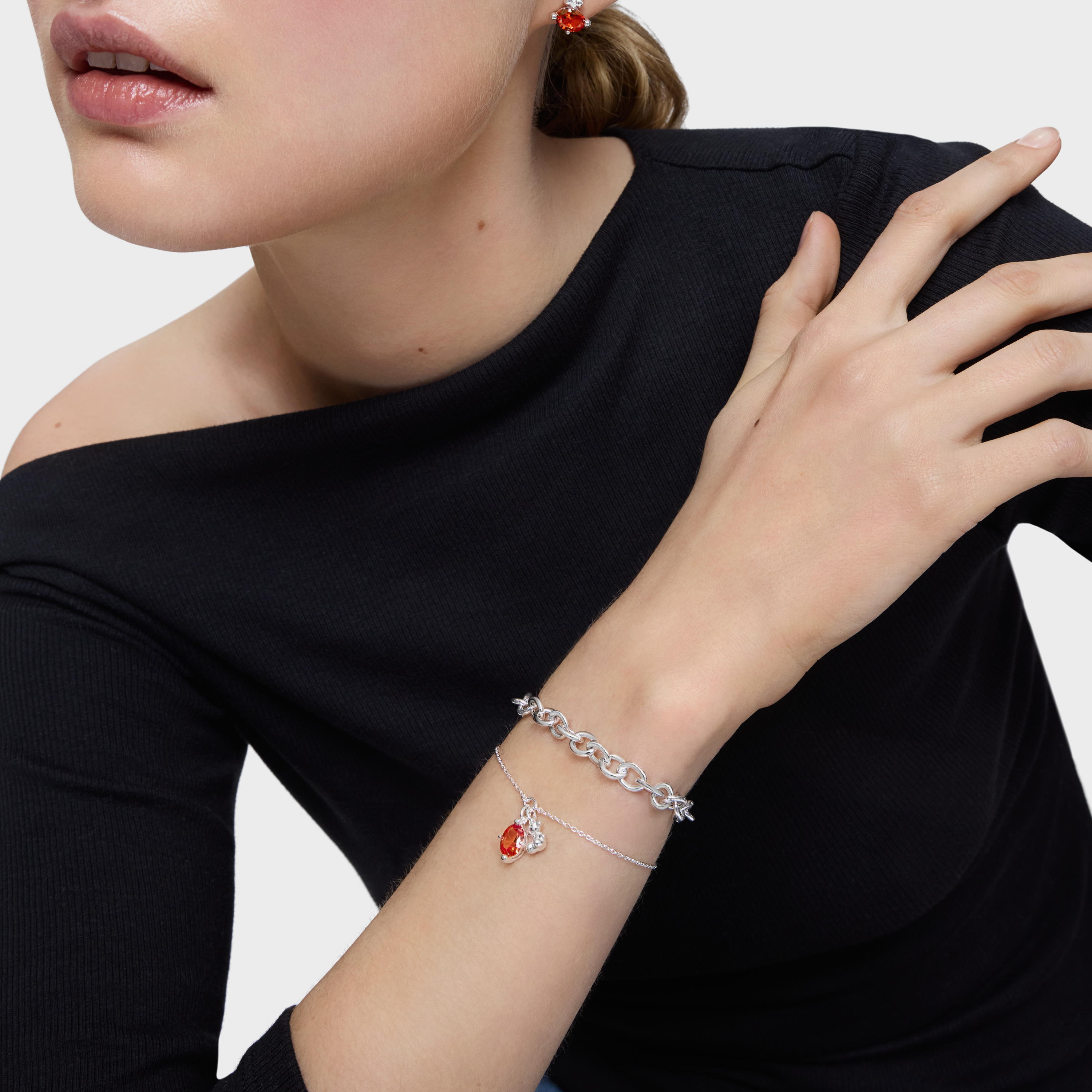 Silver bear motif chain Bracelet with lab-grown orange sapphire Bold Bear LGG