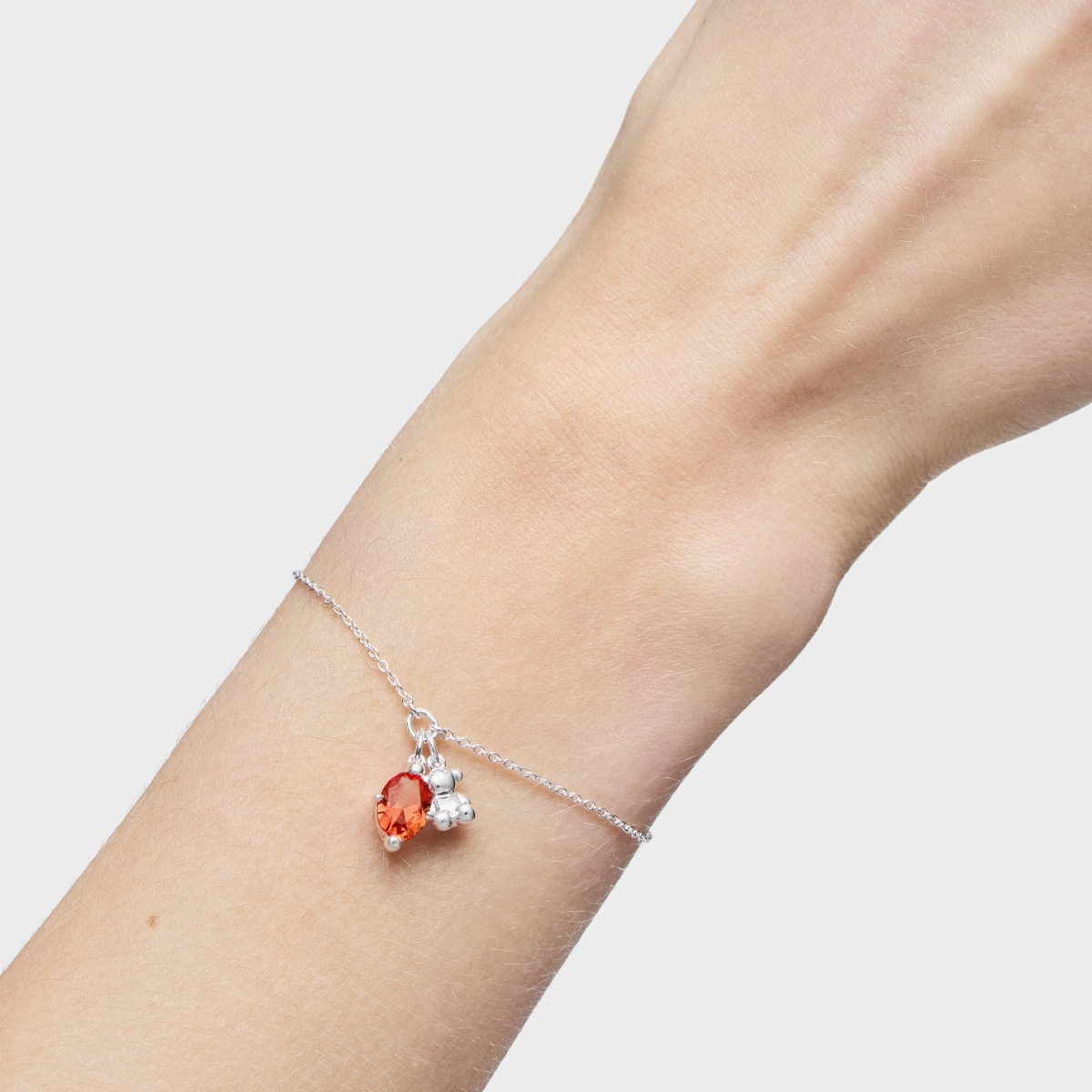 Silver bear motif chain Bracelet with lab-grown orange sapphire Bold Bear LGG
