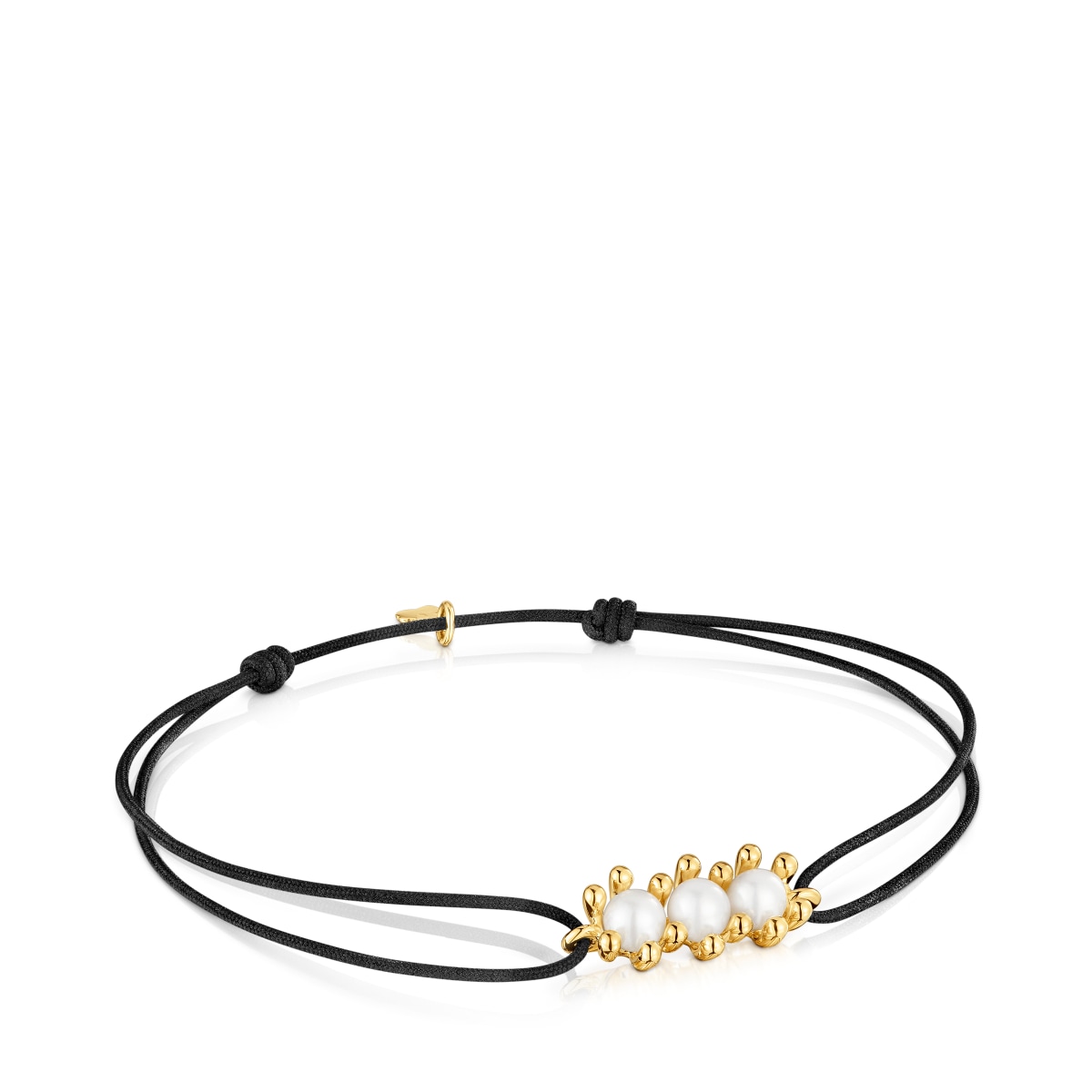 Gold Bracelet with cultured pearls and black nylon Daisy