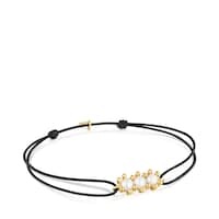 Gold Bracelet with cultured pearls and black nylon Daisy