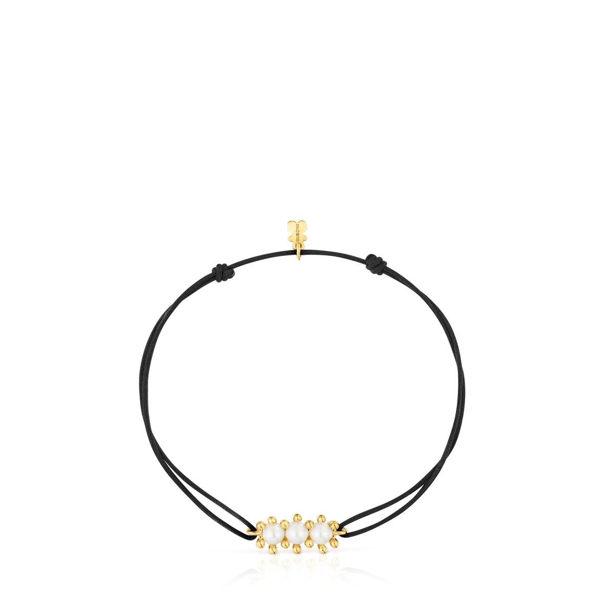Gold Bracelet with cultured pearls and black nylon Daisy