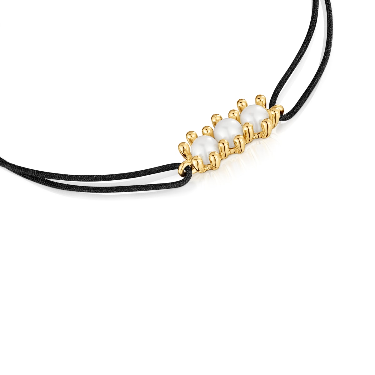 Gold Bracelet with cultured pearls and black nylon Daisy