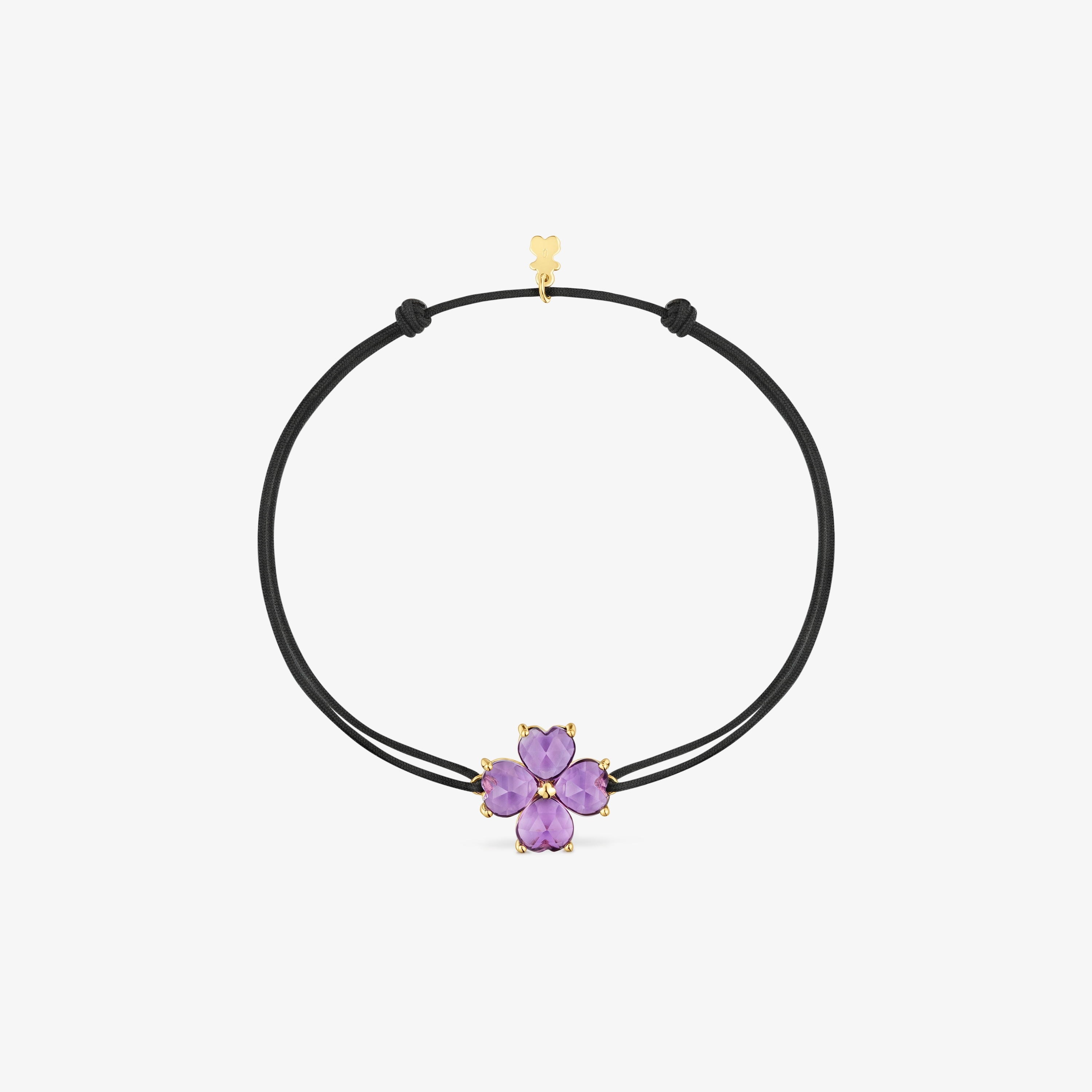 18K solid gold Bracelet with amethyst and black nylon Daisy