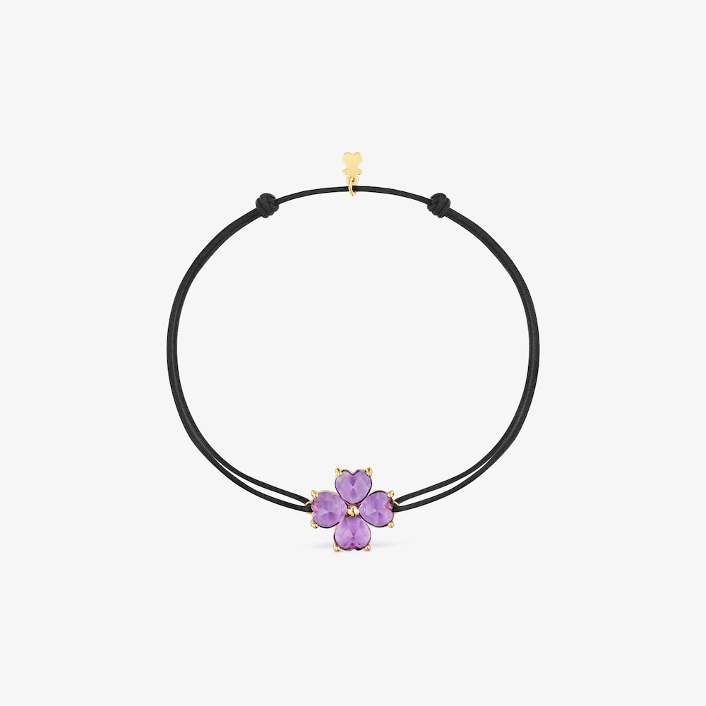 Bracciale in oro e nylon nero con ametista Daisy