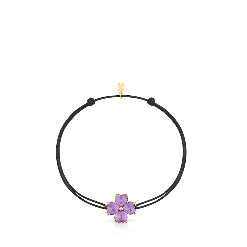 Pulsera de oro, amatista y nylon negro Daisy image number 1