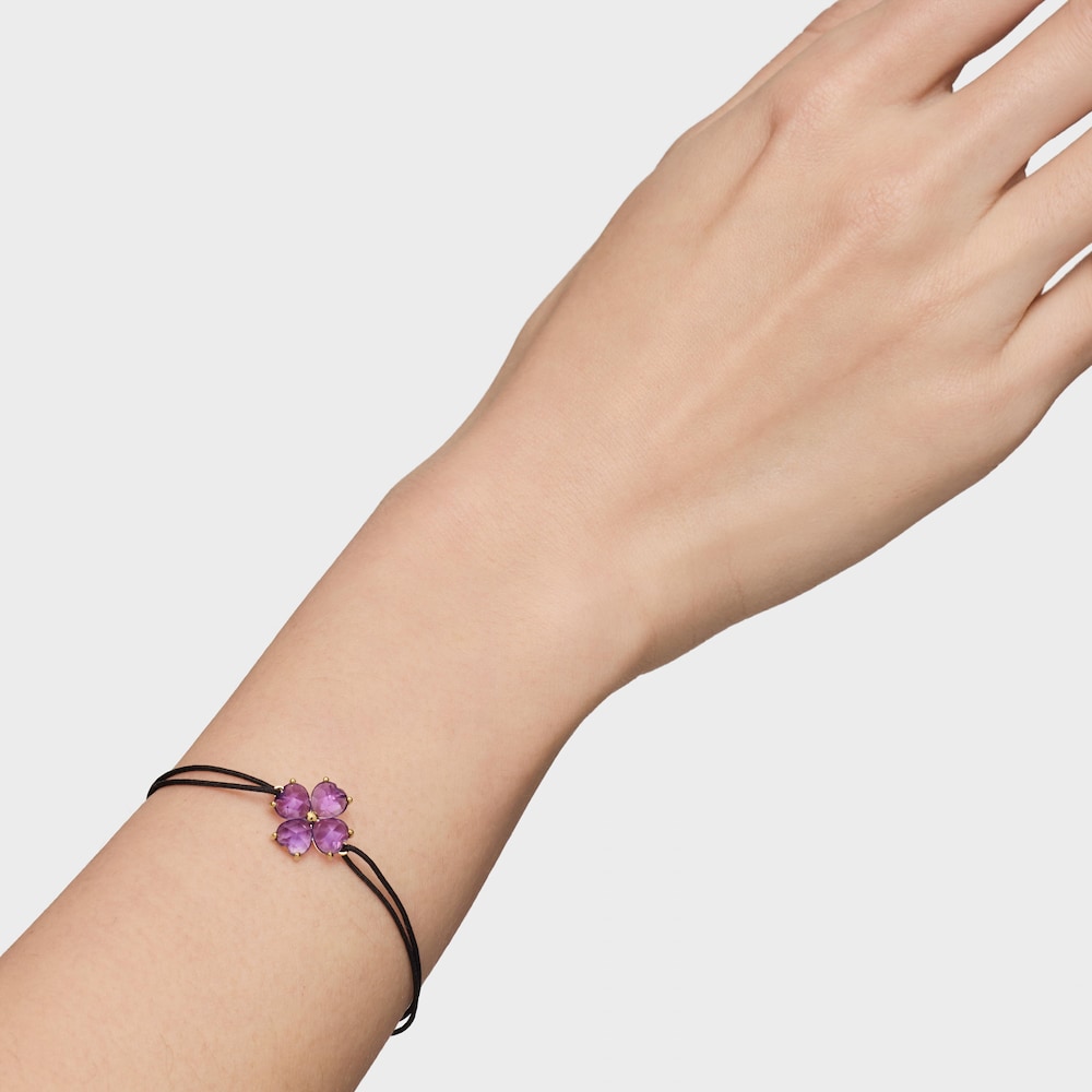 Bracciale in oro e nylon nero con ametista Daisy