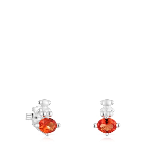 Pendientes motivo oso de plata y zafiro naranja creado en laboratorio Bold Bear LGG