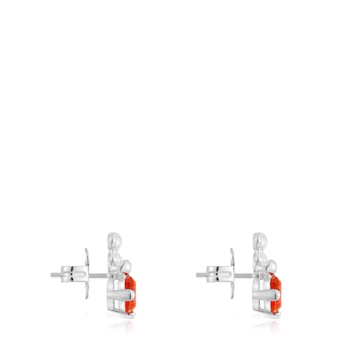 Pendientes motivo oso de plata y zafiro naranja creado en laboratorio Bold Bear LGG