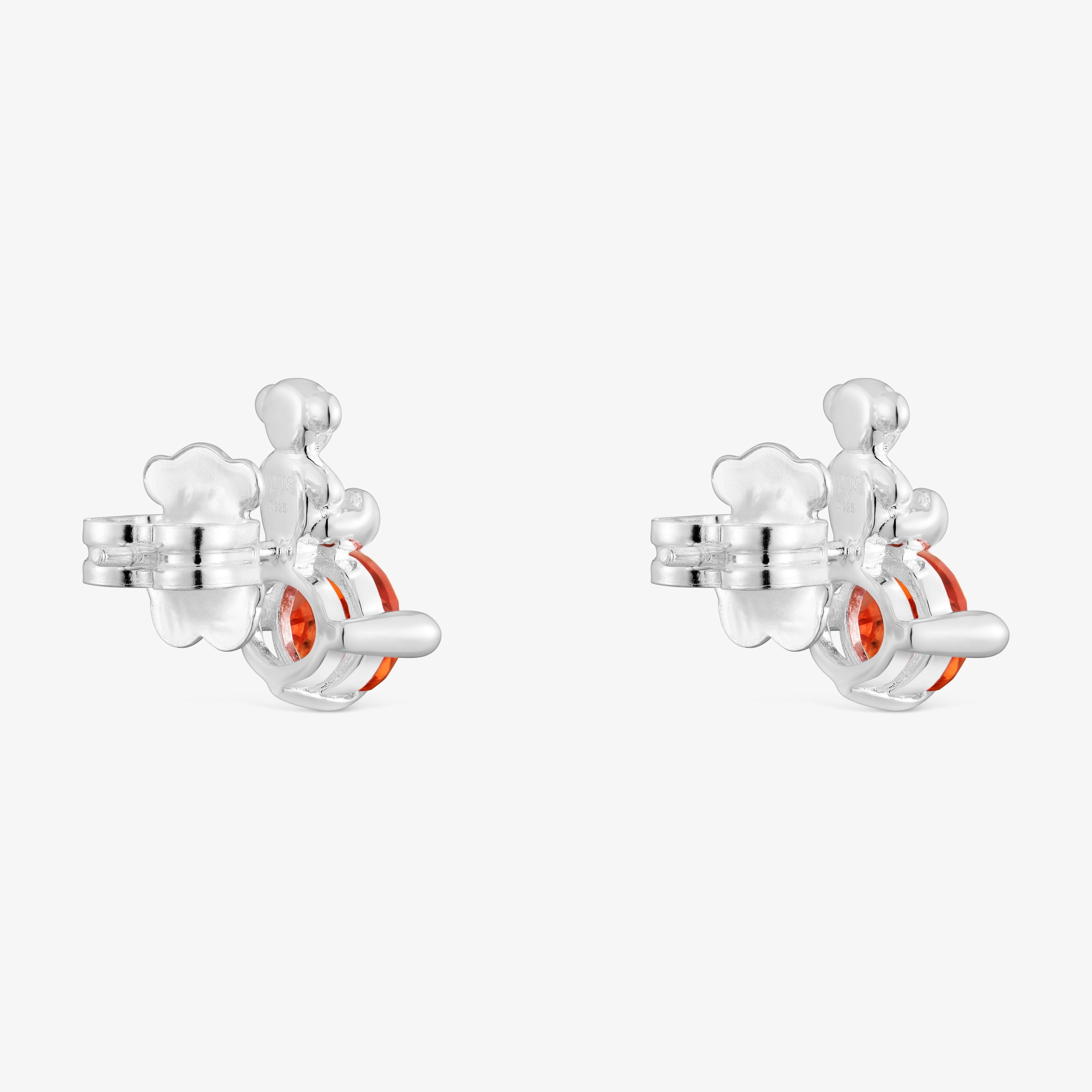 Silver bear motif Earrings with lab-grown orange sapphire Bold Bear LGG