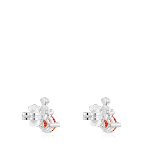 Pendientes motivo oso de plata y zafiro naranja creado en laboratorio Bold Bear LGG