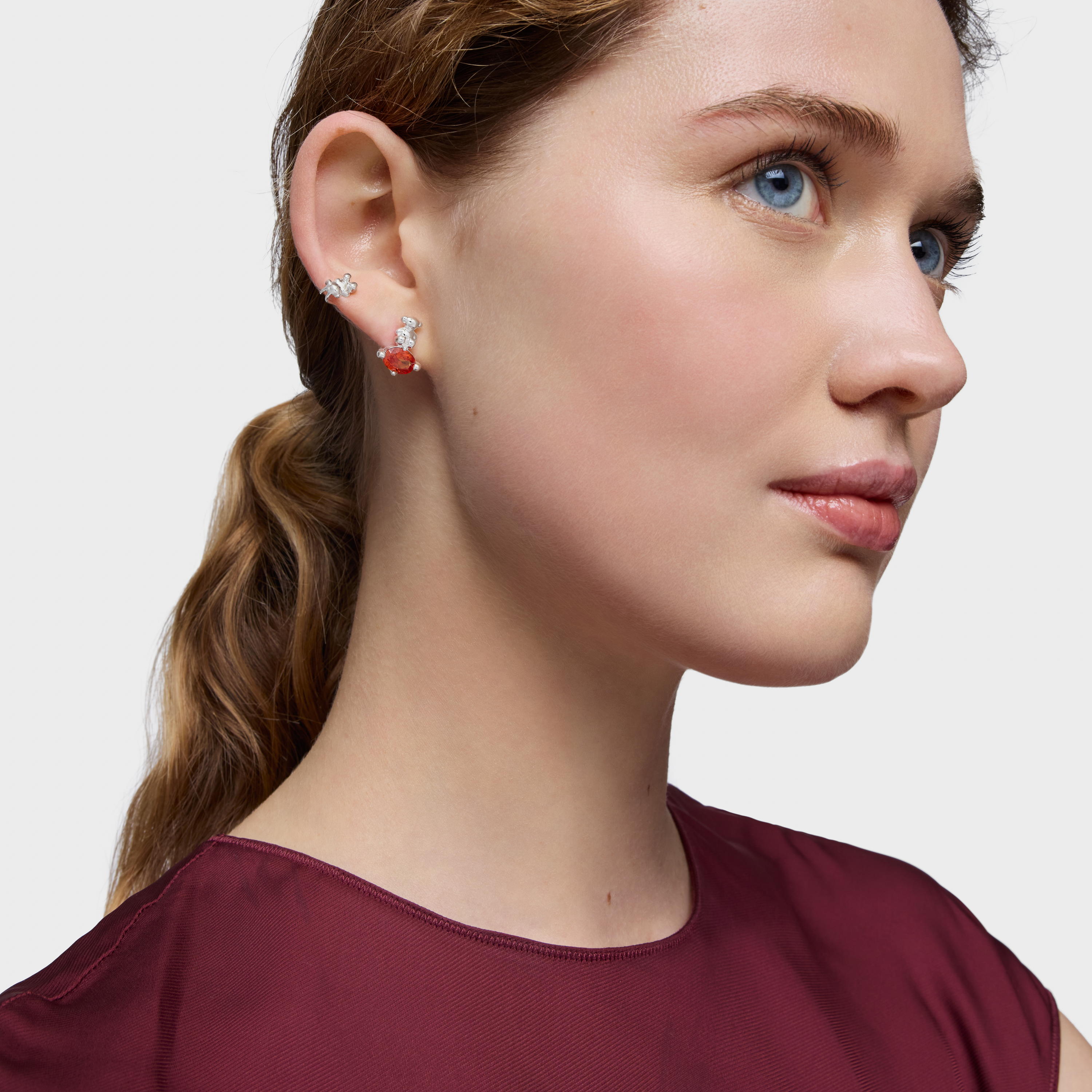 Silver bear motif Earrings with lab-grown orange sapphire Bold Bear LGG