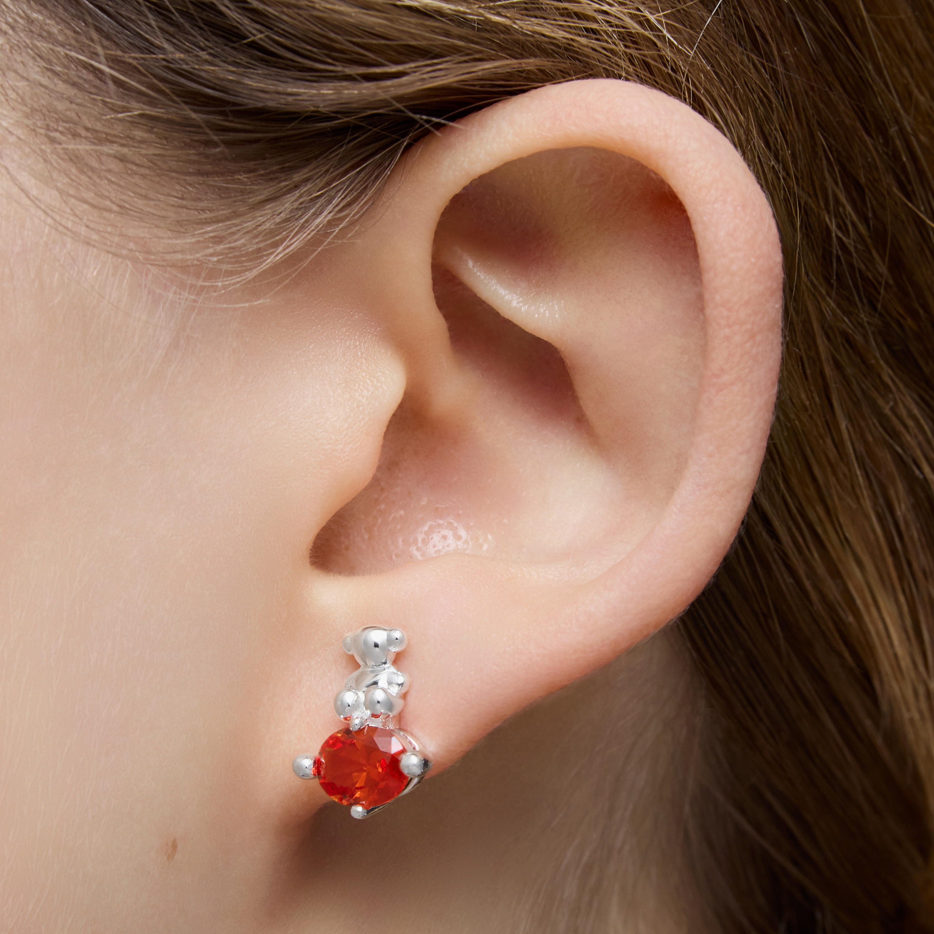 Silver bear motif Earrings with lab-grown orange sapphire Bold Bear LGG