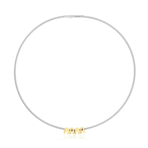 Pack collar de acero, baño de oro 18 kt sobre plata y charms TOUS Mama
