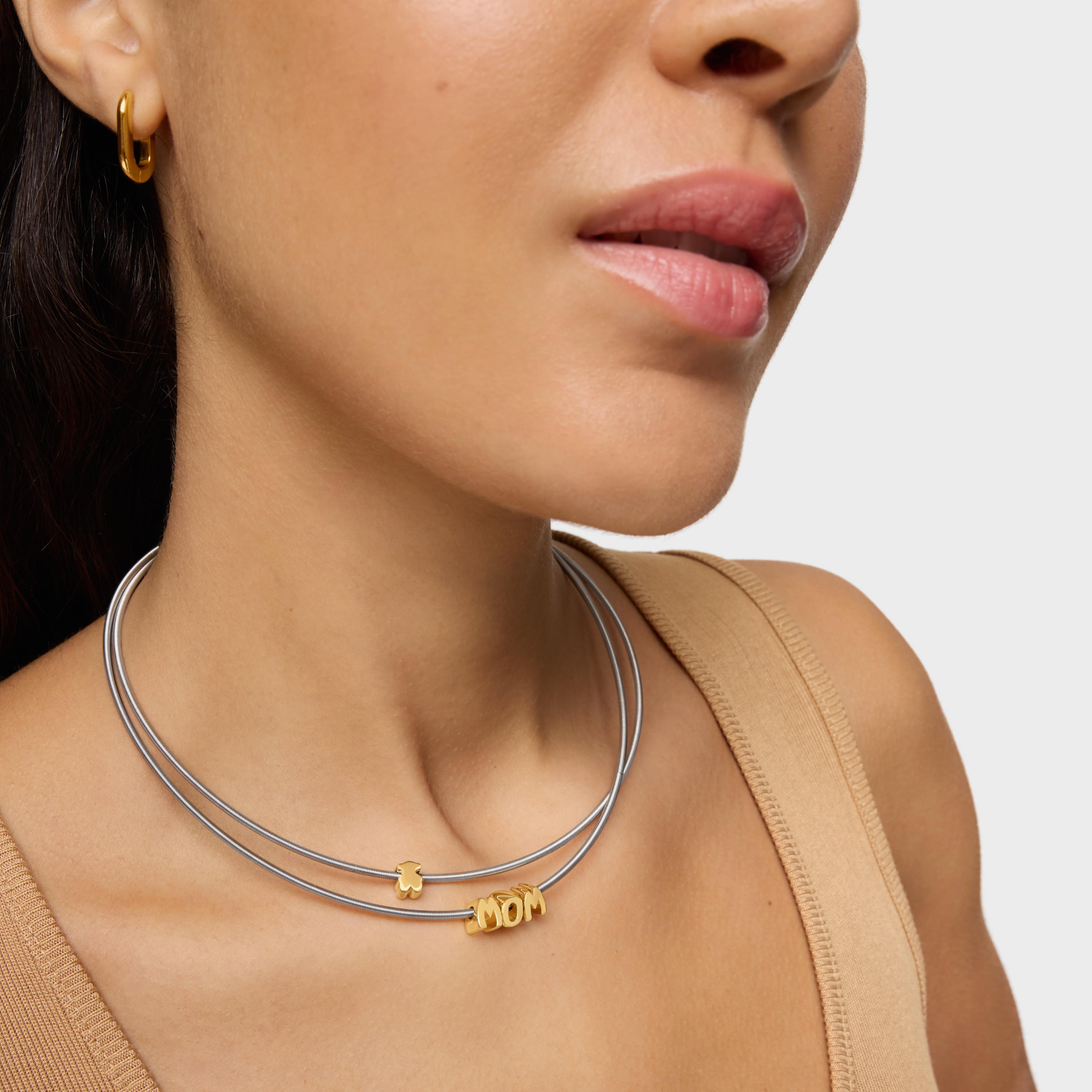 Short steel and 18kt gold over silver Necklace TOUS Mom