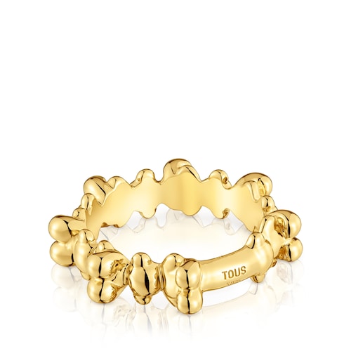 Anillo mediano con baño de oro 18 kt sobre plata y motivos oso Bold Bear