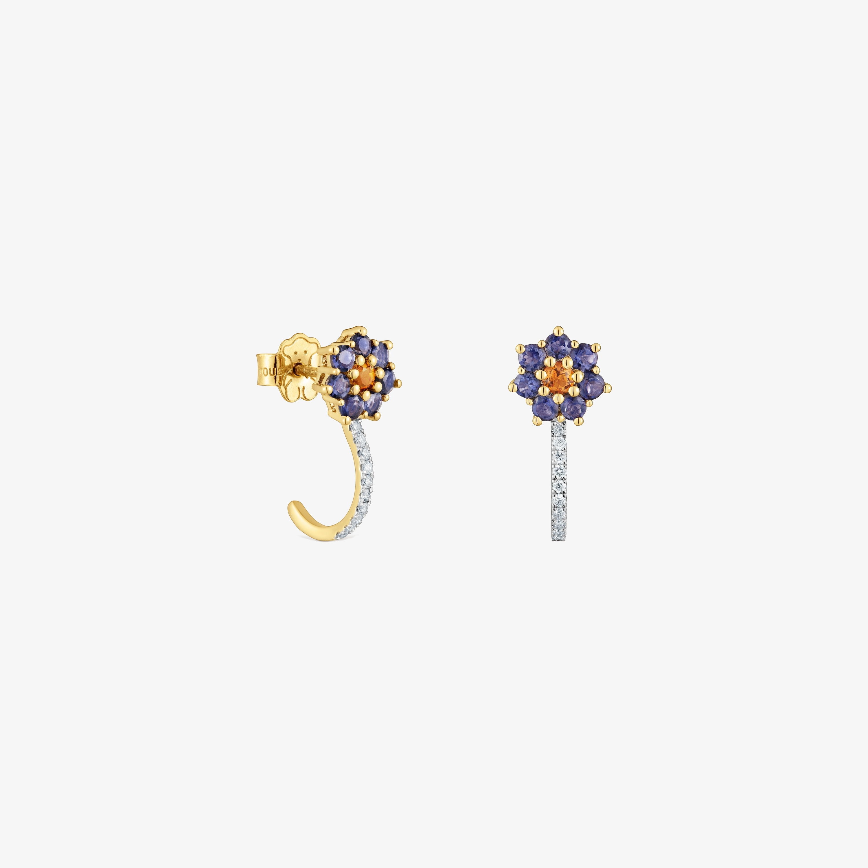 18K solid gold Earrings with gemstones and diamonds Daisy