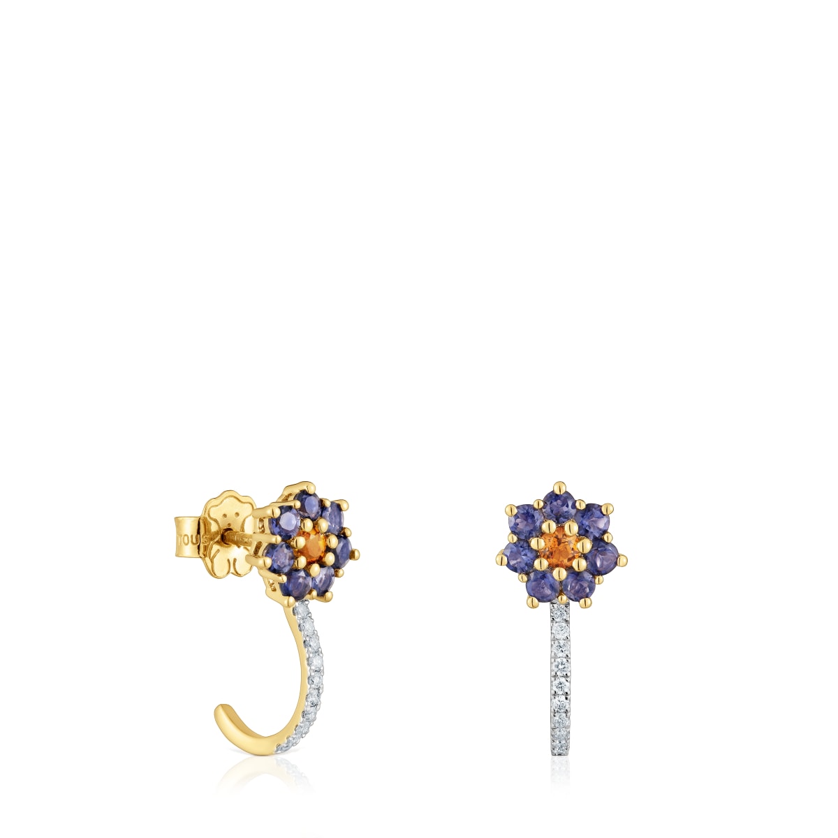 Gold Earrings with gemstones and diamonds Daisy