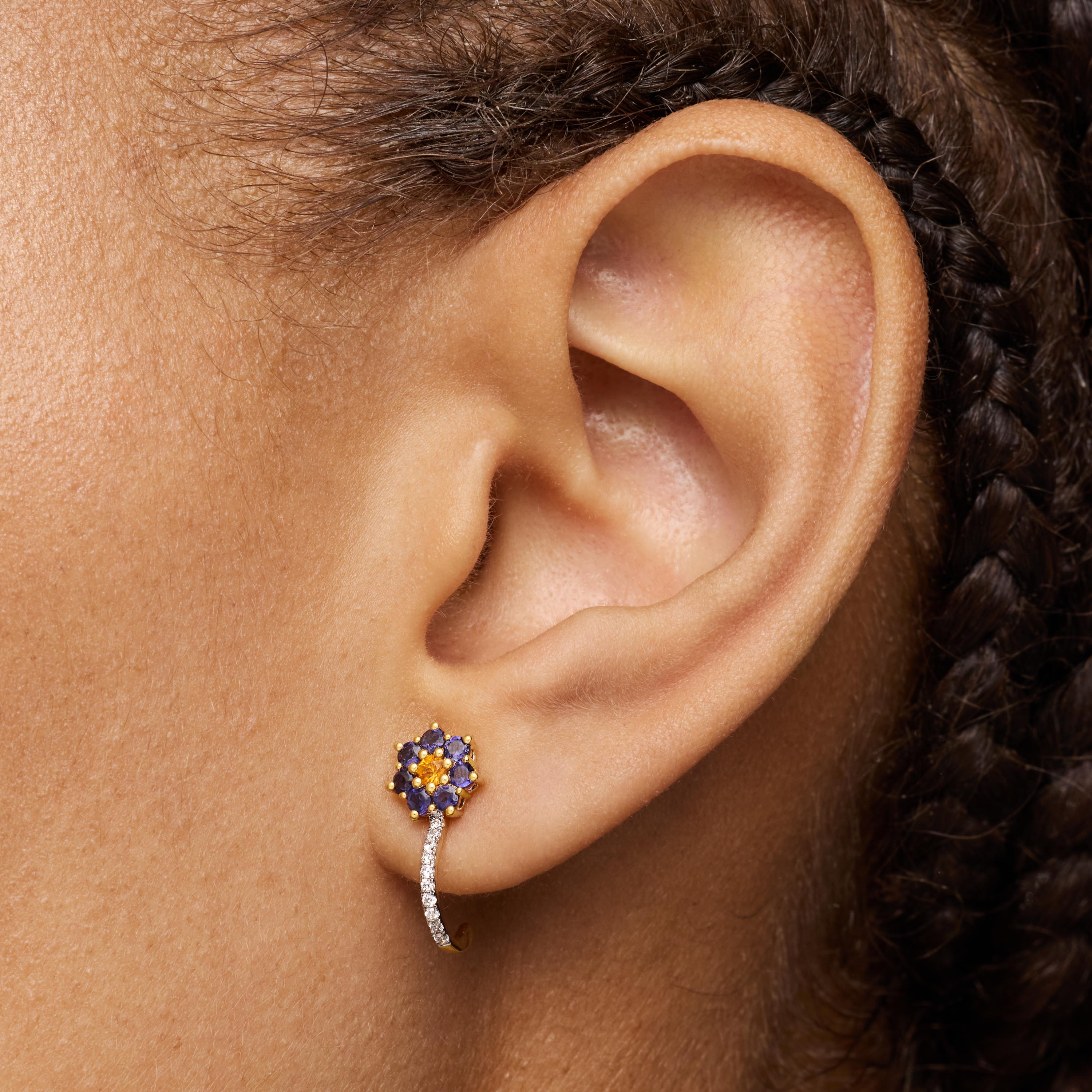 18K solid gold Earrings with gemstones and diamonds Daisy