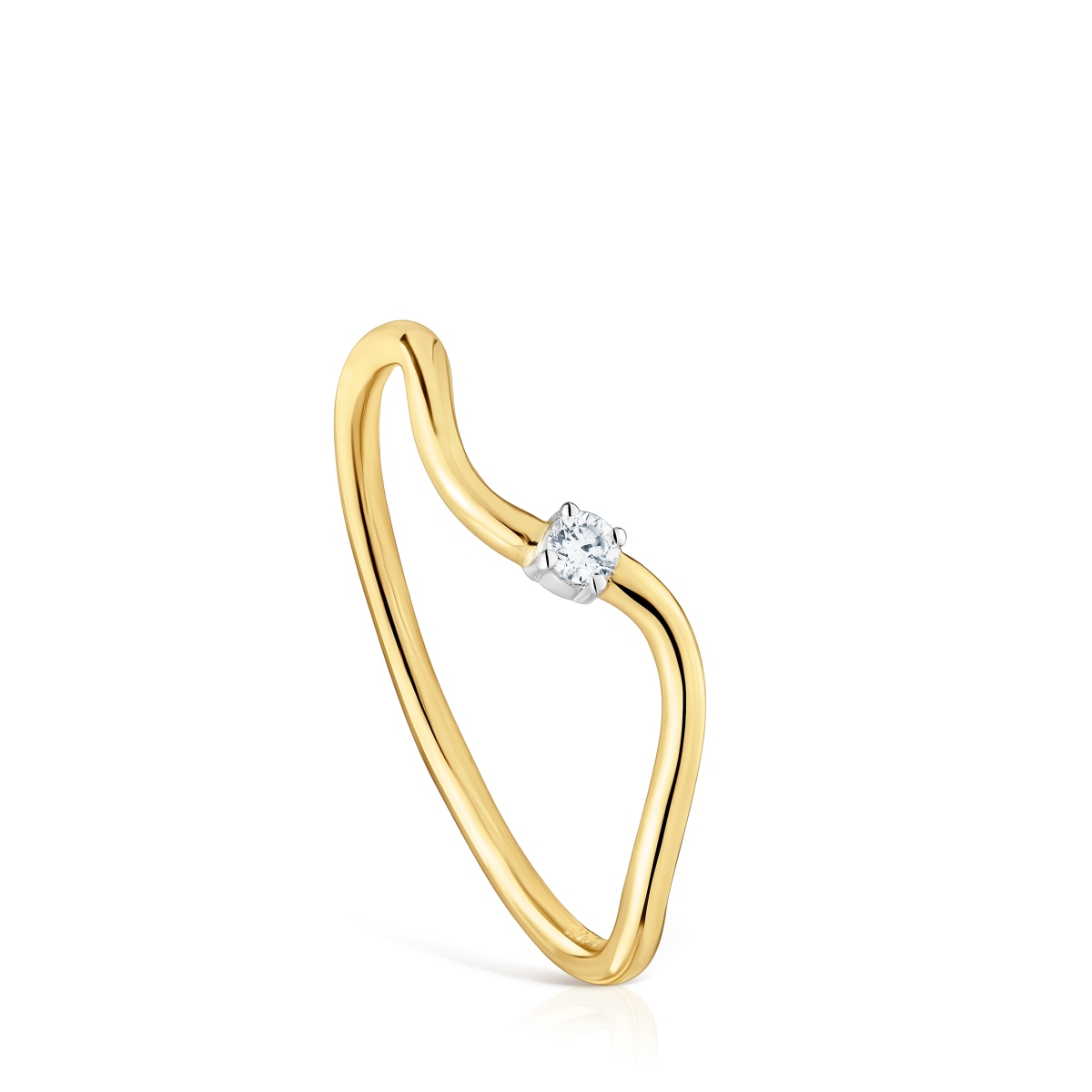 Gold wave-shaped Ring with Diamonds Daisy