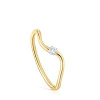 Gold wave-shaped Ring with Diamonds Daisy