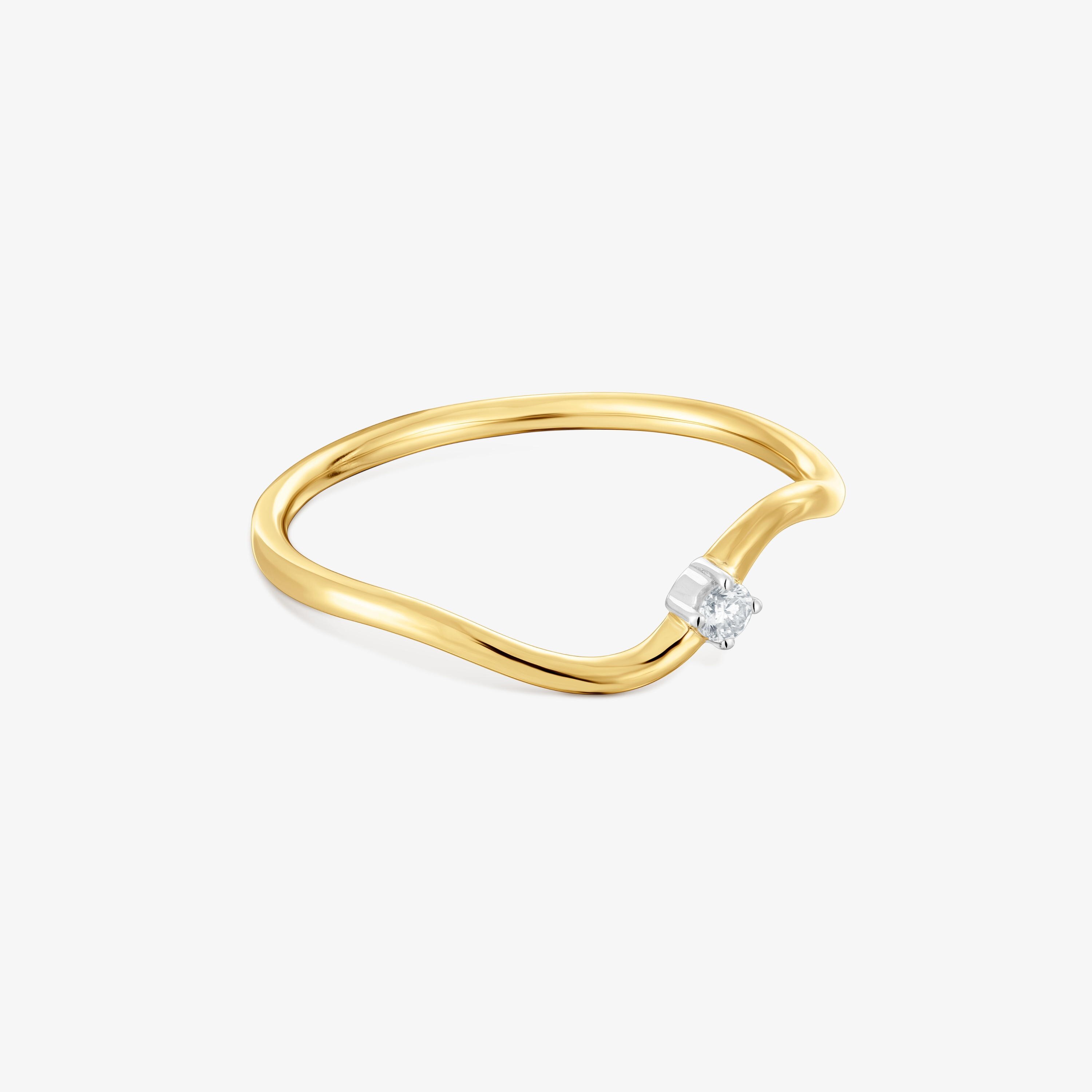 18K solid gold wave-shaped Ring with Diamonds Daisy