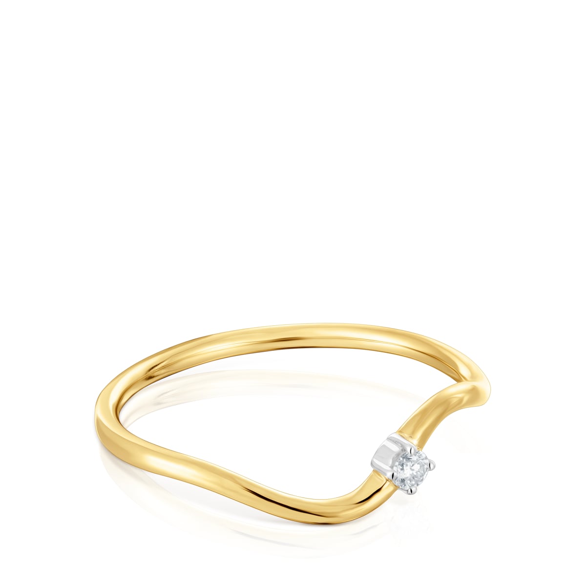 Gold wave-shaped Ring with Diamonds Daisy