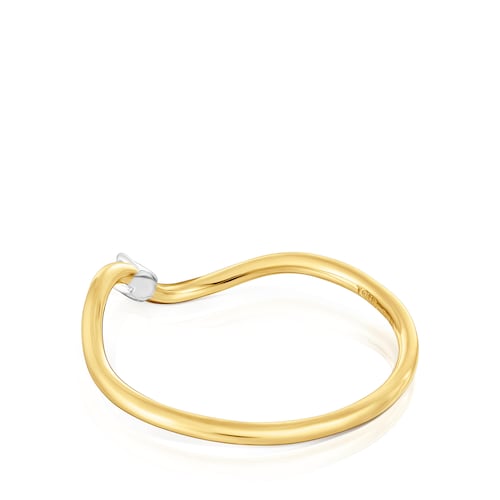 Gold wave-shaped Ring with Diamonds Daisy
