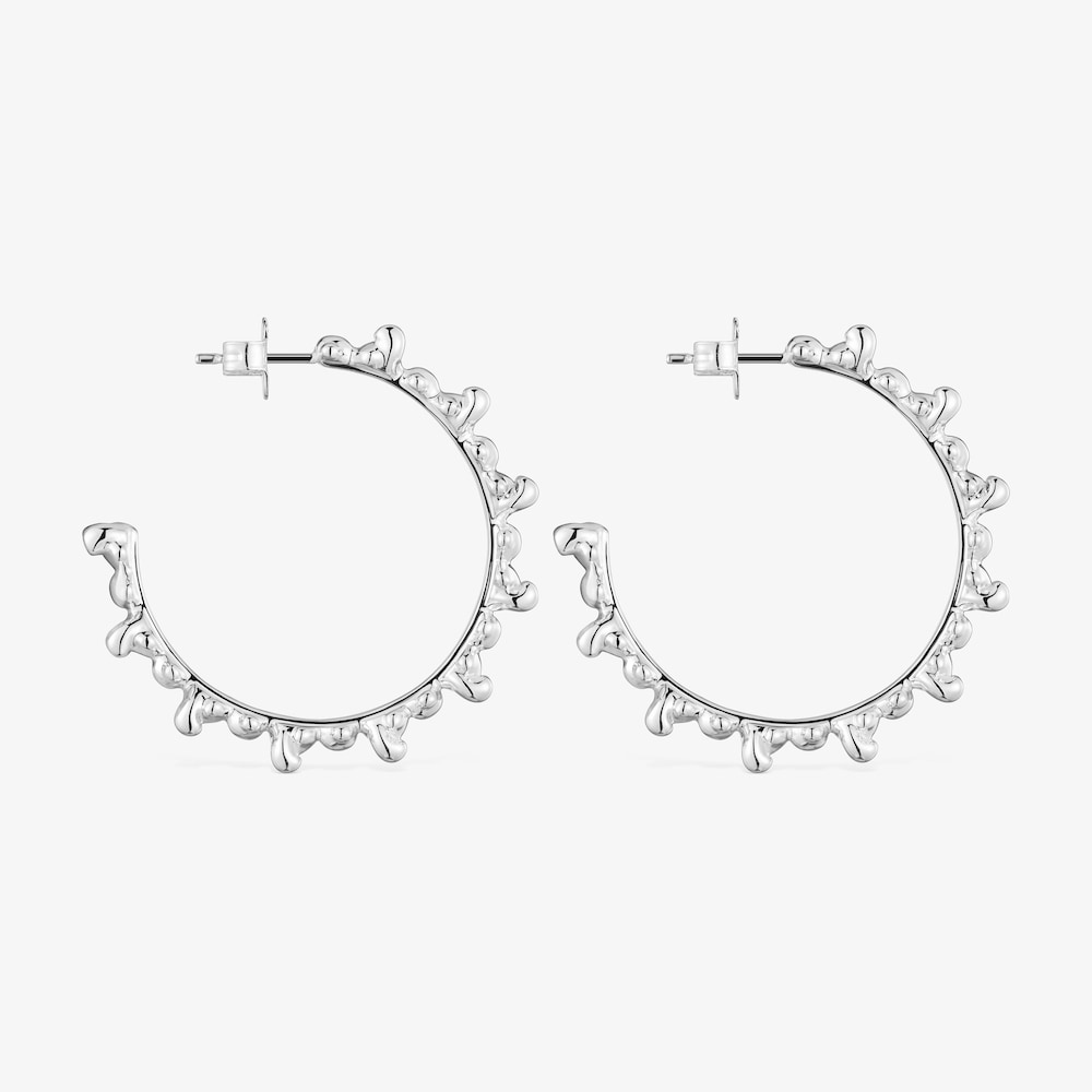 Orecchini a cerchio in argento con motivi a orsetto Bold Bear