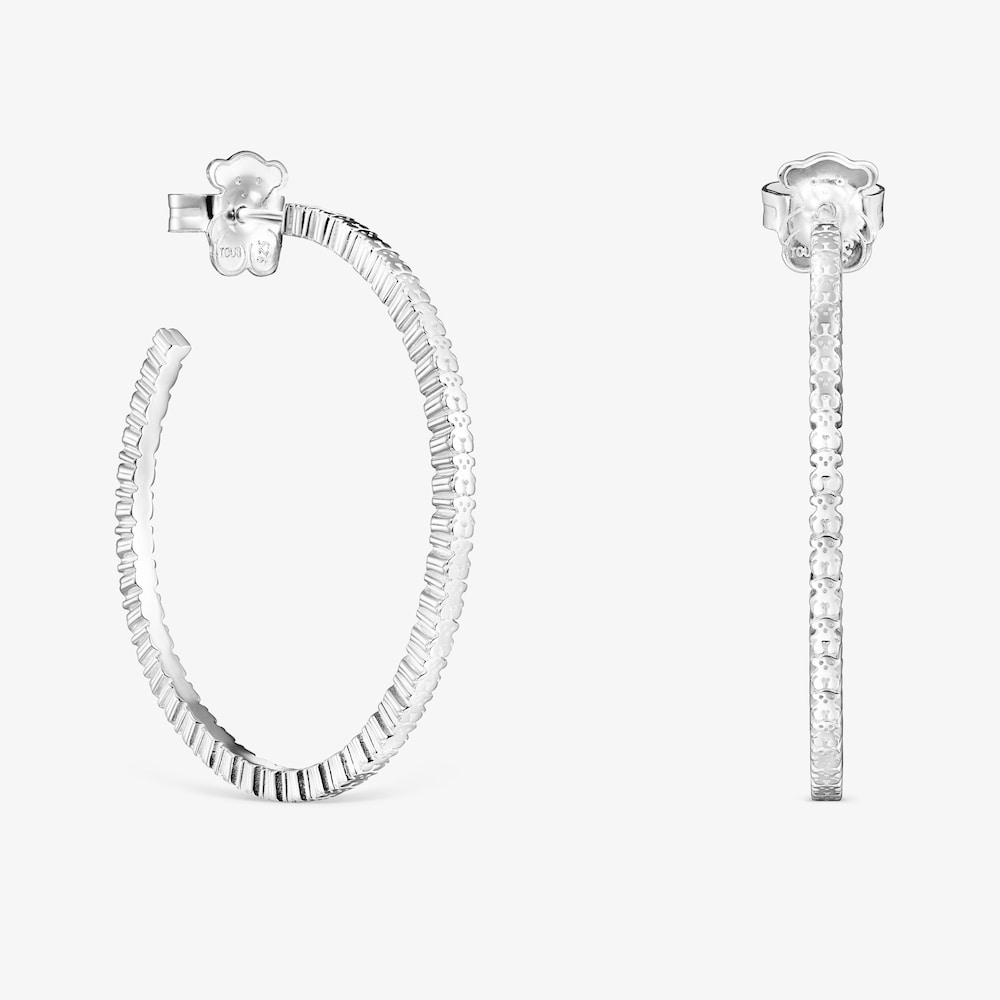 Pendientes aro grandes disco de plata Straight