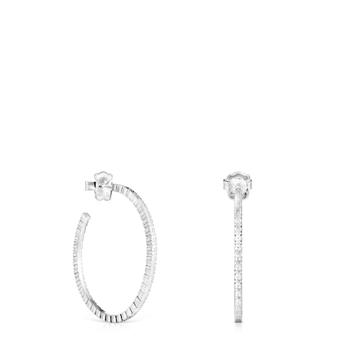 Pendientes aro grandes disco de plata Straight