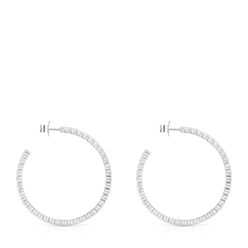 Pendientes aro grandes disco de plata Straight