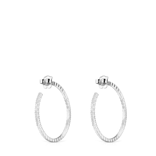 Pendientes aro grandes disco de plata Straight